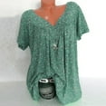 thumbnail image 1 of BEFOKA Women Plus Size V-Neck Print Blouse Short Sleeves Pullover Tops Shirt Green XXXXXL, 1 of 6
