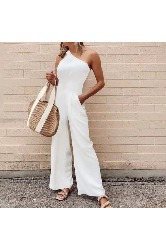 Women'S Jumpsuits Dressy One Shoulder 2026 Wide Leg Pant One Piece Jumpsuits Clubs Party Baggy Overalls Vacation Beach Summer Rompers For Women S
