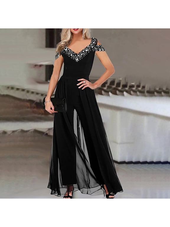 Women'S Jumpsuits Mesh Formal Sleeveless 2026 Long Pant One Piece Jumpsuits Crew Neck Baggy Overalls Going Out Vacation Summer Rompers For Women S