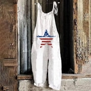 BEFOKA Women'S Jumpsuits Sleeveless 2026 Wide Leg One Piece Jumpsuits Crew Neck Baggy Overalls Going Out Vacation Summer Rompers For Women Independence Day XL