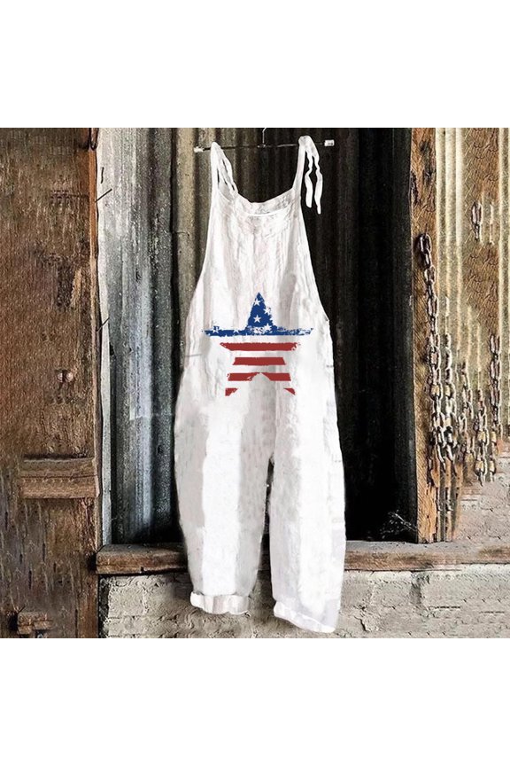 Women'S Jumpsuits Sleeveless 2026 Wide Leg One Piece Jumpsuits Crew Neck Baggy Overalls Going Out Vacation Summer Rompers For Women Independence Day XL