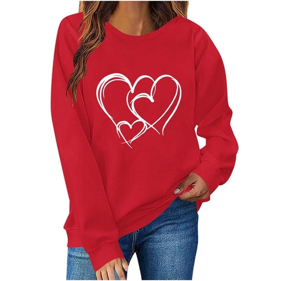BEFOKA Women'S T-Shirts Long Sleeve Valentine'S Day Crewneck Sweatshirt Love Heart Printed Blouses Tops Pullover Graphic T-Shirtsfall Fall Fashion 2025 Red