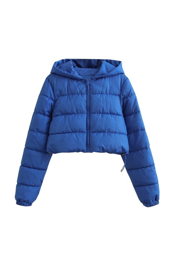 Women’s Cropped Jacket Puffer Lightweight Quilted Jackets Long Sleeve Stand Collar Zipper Winter Outerwear Coat