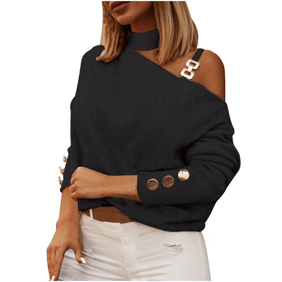 BEFOKA Women's Floral Print Turtleneck Neck Halters Long Sleeve Tops One Shoulder Puff Long Sleeve Blouse