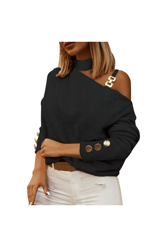 Women's Floral Print Turtleneck Neck Halters Long Sleeve Tops One Shoulder Puff Long Sleeve Blouse