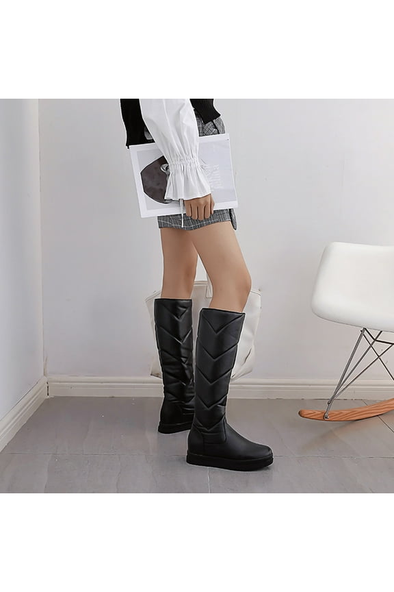 Women's Knee High Boots Flat Low Heel Stretchy Round Toe Women Low Heel Round Toe Tall Boot for Women Long Boots