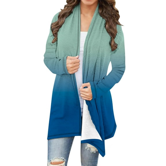 BEFOKA Women's Lightweight Longer Length Open-Front Long-Sleeve Cardigan Sweater Gradient Oversized Cardigans Soft Summer Long Flowy Kimonoes Cardigans Beach Cover Up Tops Long Flowy Going Out top