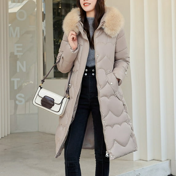 BEFOKA Women's Long Puffer Jacket with Hood Baggy Down Coats Long Winter Warm Travel Puffer Jackets Thickened Winter Coat with Pockets Outwear Going Out Top