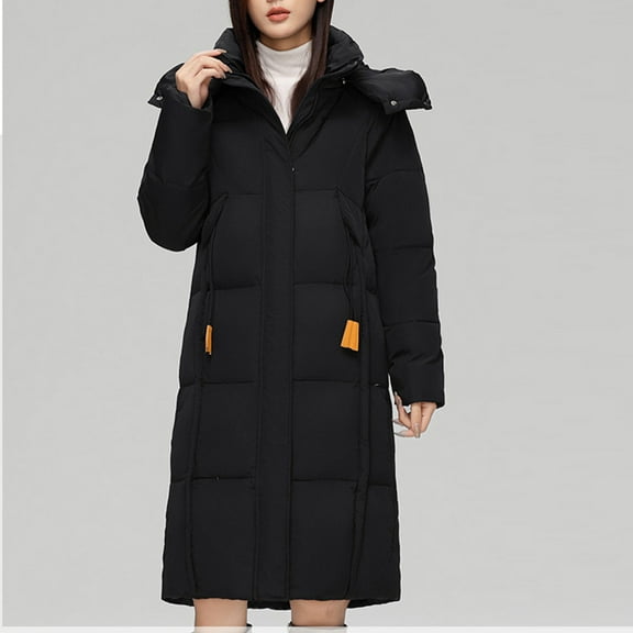BEFOKA Women's Long Puffer Jacket with Hood Baggy Down Coats Long Winter Warm Travel Puffer Jackets Thickened Winter Coat with Pockets Outwear Going Out Top