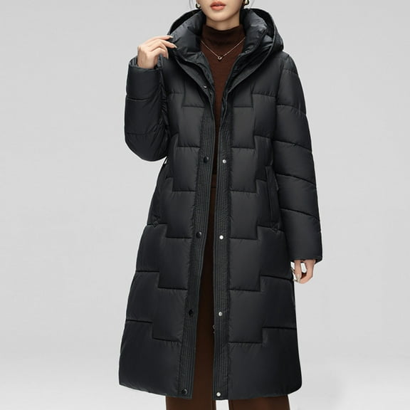 BEFOKA Women's Long Puffer Jacket with Hood Baggy Down Coats Long Winter Warm Travel Puffer Jackets Thickened Winter Coat with Pockets Outwear Going Out Top