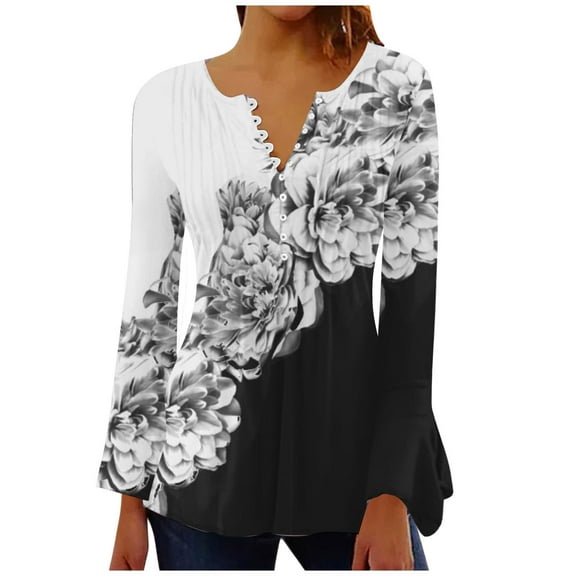 BEFOKA Women's Long Sleeve Tunic Tops for Leggings Floral Print Casual Flare Swings Blouse T Shirts Crewneck Fall 2025 Lightweight Loose Shirts Fashion Going Out Top Fitted Clothing