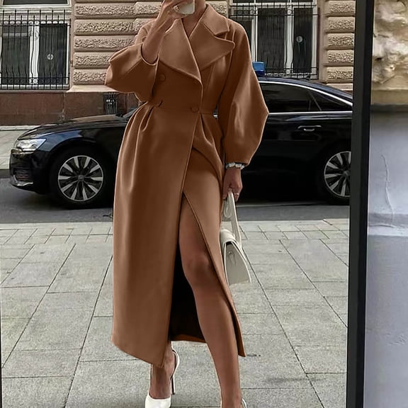 BEFOKA Women's Long Trench Coat Windproof Classic Lapel Slim Overcoat with Belt Cardigan Sweaters for Women 2025 Cardigan Long Sleeve Kimonoes Open Front Fall Outfits Fashion Clothes