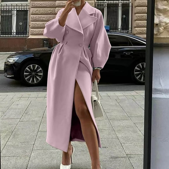 BEFOKA Women's Long Trench Coat Windproof Classic Lapel Slim Overcoat with Belt Cardigan Sweaters for Women 2025 Cardigan Long Sleeve Kimonoes Open Front Fall Outfits Fashion Clothes