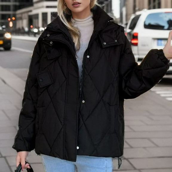 BEFOKA Women's Quilted Puffer Jacket Thickened Winter Coat Trendy Jacket 2025 Going Out Tops Fleece Coat Warm Puffy Jacket Winter Warm Coat Outerwear