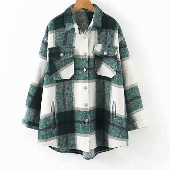 BEFOKA Women's Shirts Long Sleeve Button Up Boyfriends Blouses Tops Flannel Shirts 2025 Fall Outfits Long Sleeve Plaid Shackets Jacket Coats Business Casual Blouse Top