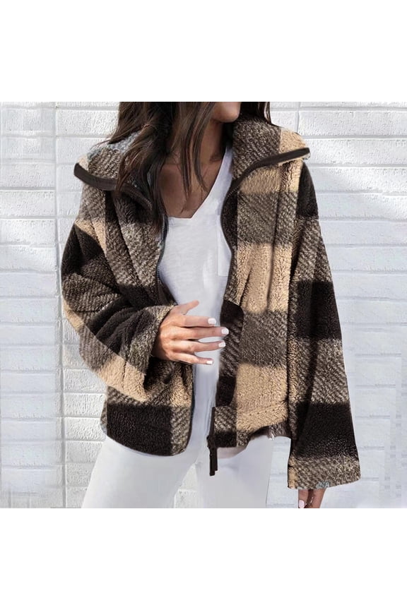 Women's Shirts Long Sleeve Wool Coat Plaid Print Blouses Tops Flannel Shirts 2025 Winter Outfits Long Sleeve Jacket Coats Business Casual Blouse Top