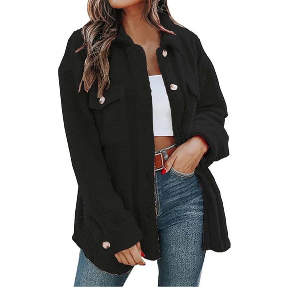 BEFOKA Women's Winter FuzzyCoats Long Sleeve Fleece Button Jacket Coats Trendy Outerwear Cardigan for Women 2025 Winter Flannel Outfits Casual Blouse Top Warm Clothes