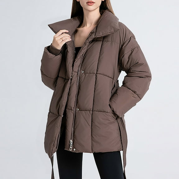 BEFOKA Women's Winter Puffer Long Jacket with Hood and Belt Cold Long Sleeve Trendy Jacket Thickened Casual Winter Coat Quilted Jackets for women Winter 2025 Outwear
