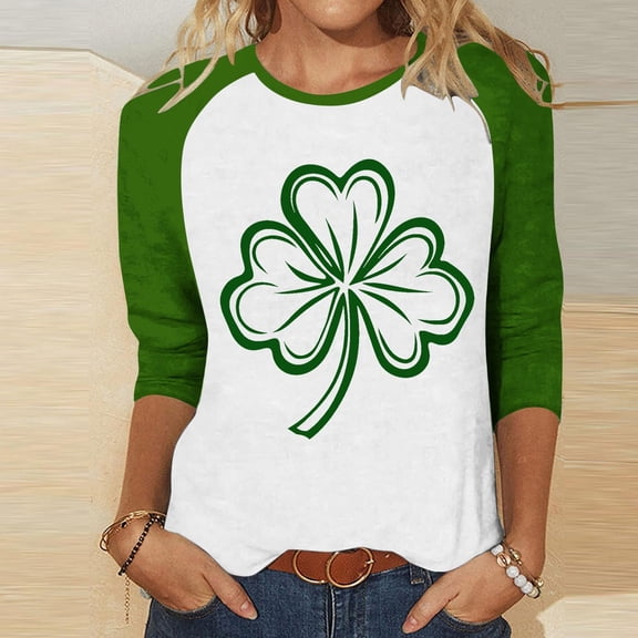 BEFOKA Womens 3/4 Long Sleeve Shirts St Patricks Day Crewneck Sweatshirt Irish Shamrock Printed Pullover Sweatshirts Tops Casual Tees & Blouses Letter Graphic T-Shirts Fall Winter Fashion 2026