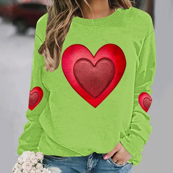 BEFOKA Womens Casual Heart Graphics Shirt Long Sleeve Crew Neck Pullover Loose Crewneck Cute Love Printed Sweatshirt Tops