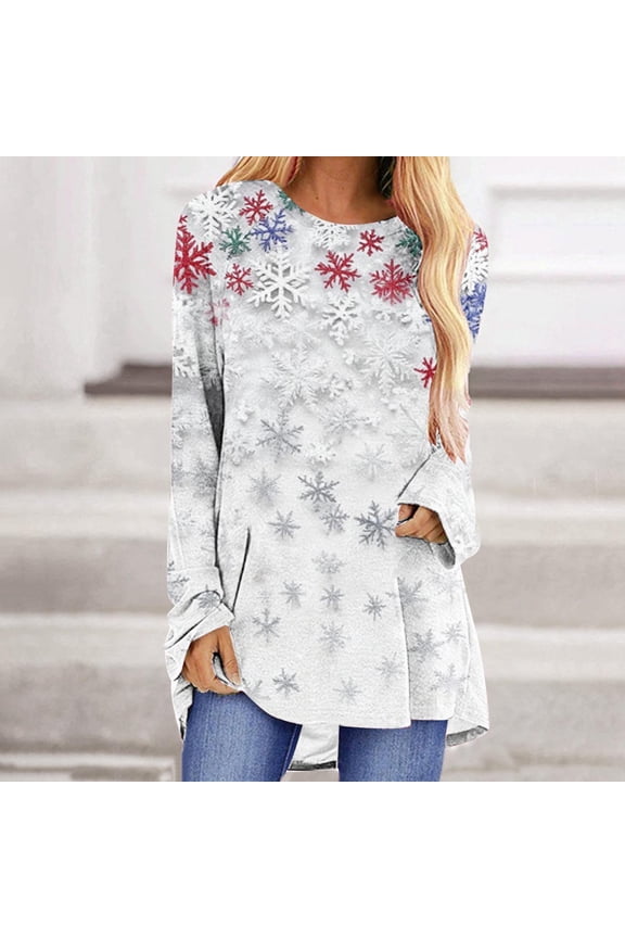 Womens Christmas Tree Graphic ShirtsLong Sleeve Tunic Tops for Leggings Blouse Shirt Crew Neck Tops Casual SweatshirtsGoing Out Top 2025 Tee Shirts Funny Xmas Gift Top
