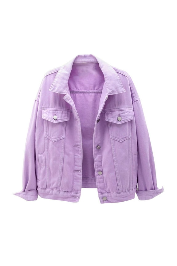 Womens Denim Jackets Long Sleeve Distressed Frayed Jean Jacket V Neck Collarless Coats Trendy Loose Shacket Fall Trucker Coats Going Out Tops for Women