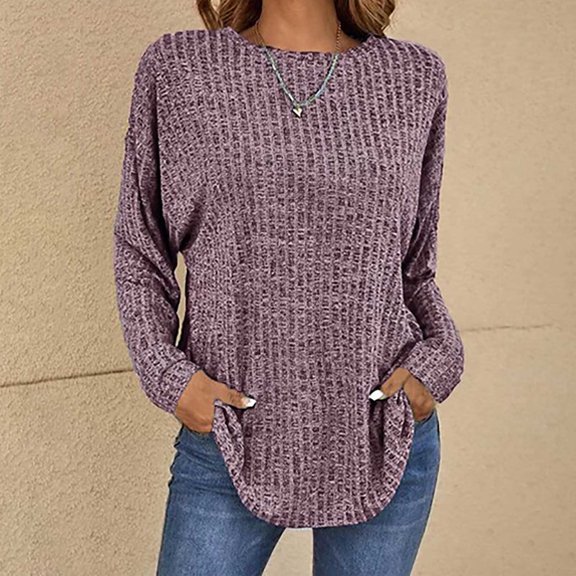 BEFOKA Womens Fall Long Sleeve Shirts Crewneck Casual Sweatshirt Fashion Pullover Work Tops Basic Tees Shirts Trendy Winter Outfits Clothes 2025 Loose Fits Outerwear