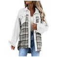 thumbnail image 1 of BEFOKA Womens Fuzzy Jean Jacket Long Sleeve Button Up Denim Jacket Plaid Print Denim Jacket With Pockets Trendy Loose Shacket Fall Winter Trucker Coats, 1 of 8