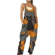 BEFOKA Womens Jumpsuits Casual Sleeveless Boho Wide Leg One Piece Jumpsuits with Pocket Crewneck Baggy Overalls Date Night Vacation Womens Rompers For Summer L