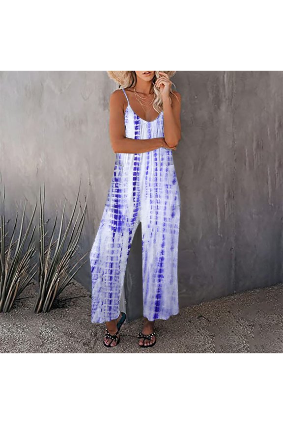 Womens Jumpsuits Floral Casual Sleeveless Spaghetti Strap Boho Wide Leg Pant with Pocket One Piece Jumpsuits Crewneck Baggy Overalls Going Out Vacation Summer Rompers For Women M