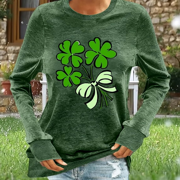 BEFOKA Womens Long Sleeve Shirts St Patricks Day Crewneck Sweatshirt Irish Shamrock Printed Pullover Sweatshirt Womens Tops Dressy Casual Casual Blouse Tops Green Graphic T-Shirtslights Tee Top