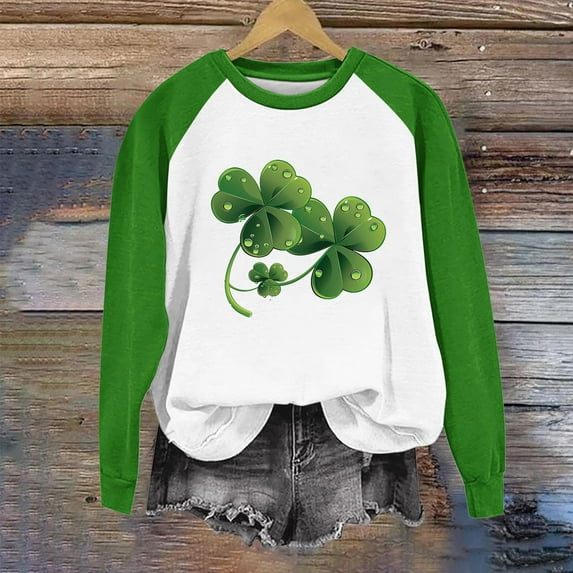 BEFOKA Womens Long Sleeve T Shirts St Patrick'S Day Crew Neck Sweatshirts Irish Shamrock Printed Funny Shirt Going Out Tops For Men Blouses For Men Business Casual Green Graphic T-Shirts fall Tees