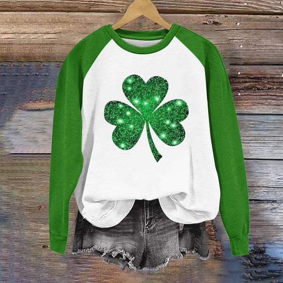 BEFOKA Womens Long Sleeve T Shirts St Patrick'S Day Crew Neck Sweatshirts Irish Shamrock Printed Funny Shirt Going Out Tops For Men Blouses For Men Business Casual Green Graphic T-Shirts fall Tees