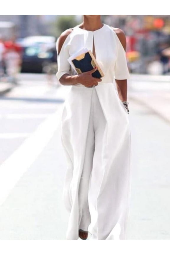 Womens Summer Jumpsuits Dressy Casual One Piece Outfits Strapless Mock Neck Wide Leg Pants Rompers M