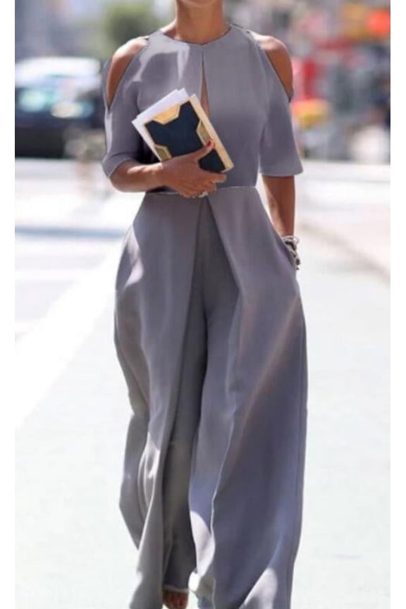 Womens Summer Jumpsuits Dressy Casual One Piece Outfits Strapless Mock Neck Wide Leg Pants Rompers XXXXL