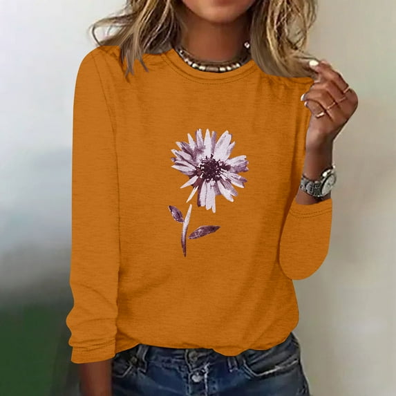 BEFOKA Womens Tops Casual Hawaiian Shirts Long Sleeve Ladies Tops 2025 Loose Fits Floral Tropics Print Blouse Crew Neck Basic Tops Fall Soft Pullover Going Out Top Fitted Clothing