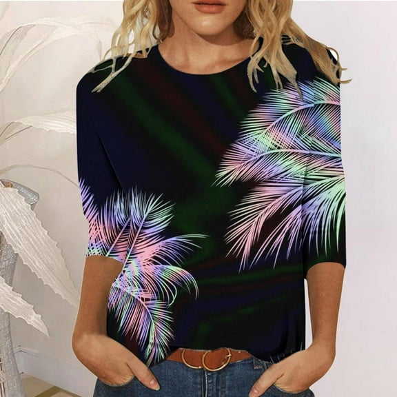 BEFOKA Womens Tops Floral Print Tshirts for Women Soft Tops 2025 Womens Basic Tops Fall Going Out Top 3/4 Long Sleeves Sweatshirt Trendy Clothes Fitted Tops S_XXL