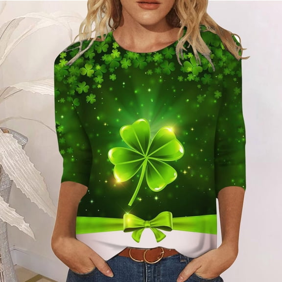 BEFOKA Womens Tops Print Tshirts for Women Soft Tops 2025 Womens Basic Tops Fall Going Out Top 3/4 Long Sleeves Sweatshirt Trendy Clothes Fitted Tops S_XXL