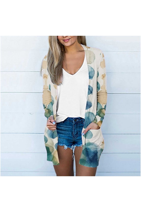 Womes Lightweight Maxi Longer Length Open-Front Long-Sleeve Sweater Floral Print Graphic Flowy Kimonoes Cardigans Summer Beach Cover Up Tops Going Out top Fall Loose Fits with Pocket 2025