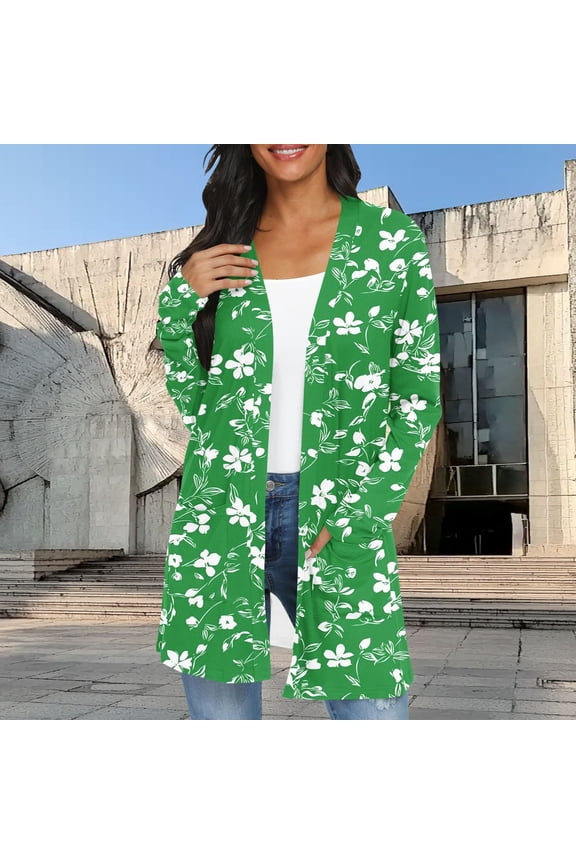 Womes Lightweight Maxi Longer Length Open-Front Long-Sleeve Sweater Floral Print Graphic Flowy Kimonoes Cardigans Summer Beach Cover Up Tops Going Out top Fall Loose Fits with Pocket 2025