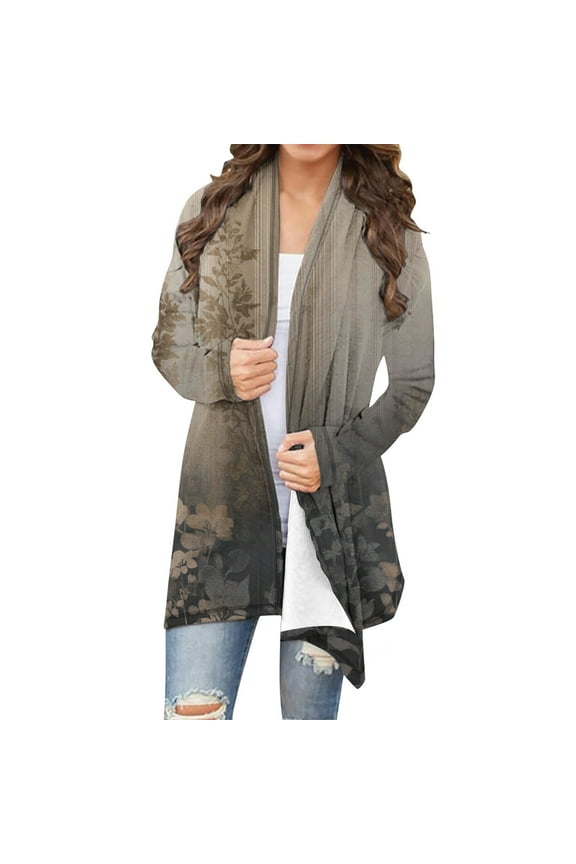 Womes Lightweight Maxi Longer Length Open-Front Long-Sleeve Sweater Floral Print Oversized Cardigans Mesh Graphic Flowy Kimonoes Cardigans Summer Beach Cover Up Tops Going Out top S_5X