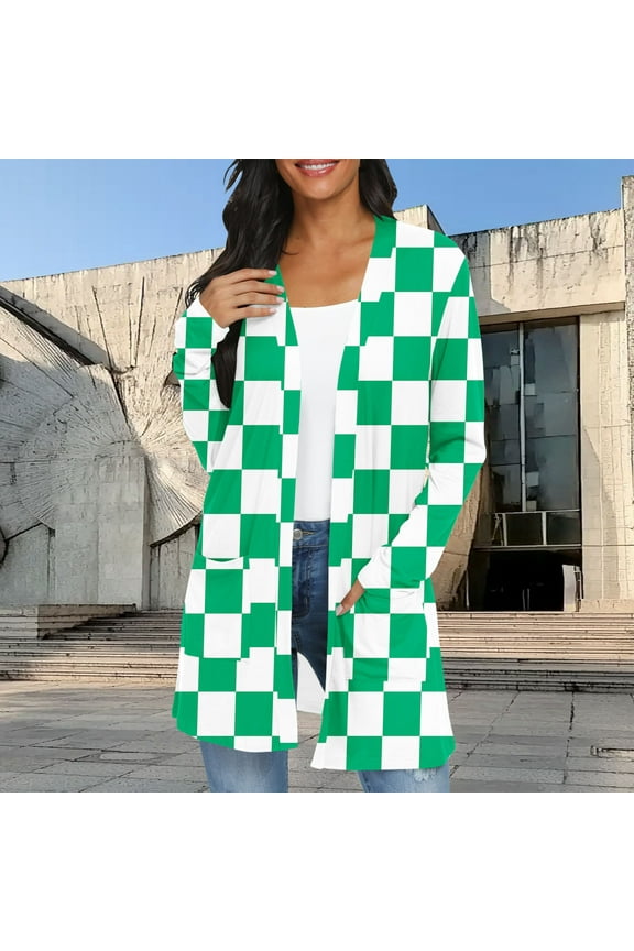Womes Lightweight Maxi Longer Length Open-Front Long-Sleeve Sweater Plaid Print Cardigans Graphic Flowy Kimonoes Cardigans Summer Beach Cover Up Tops Going Out top Fall Fashion 2025