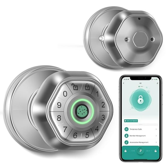 BEFUNZL Fingerprint Door Lock, Smart Door Handle, Keyless Entry Door Handle with Password Keypad, Smart Door Lock with APP Control, Suitable for Home, Bedroom, Apartment, Hotel, Office