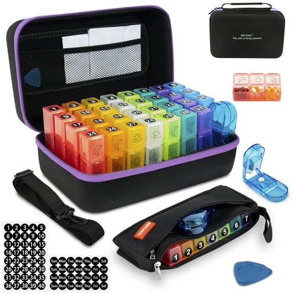 BEFUNZL Monthly Pill Organizer 3 Times a Day, Medicine Organizer Box with Portable Hard Shell and Pill Cutter, 31 Day Pill holder with Weekly Pill Bag 3 Times a Day