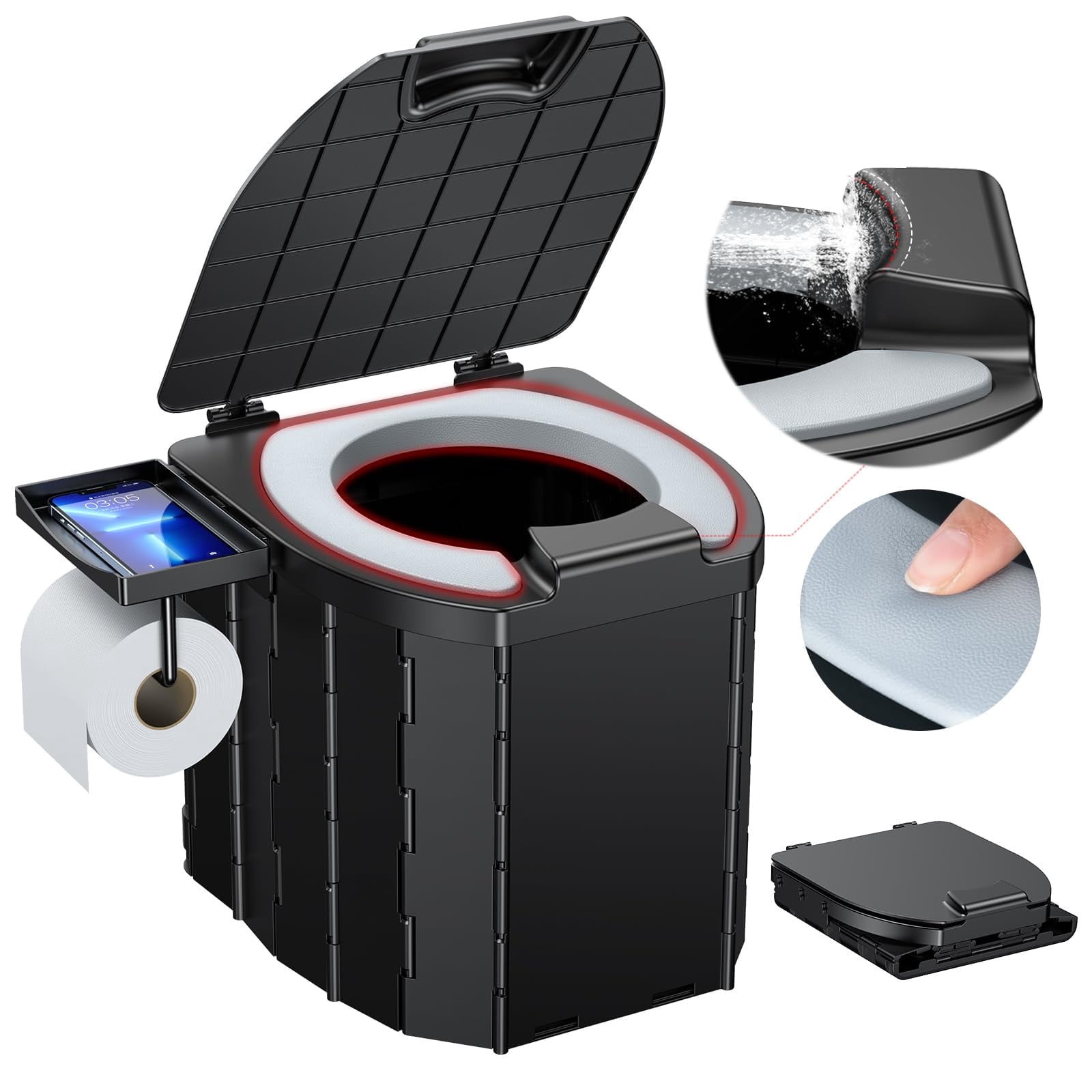 BEFUNZL Foldable Portable Toilet for Camping with Waterproof Storage ...