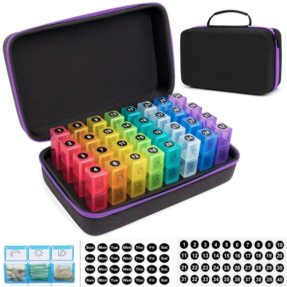 BEFUNZL pill organizer ,3x a day, month pill box organizer, 32 days travel pill box manager