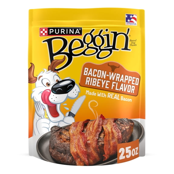 Purina Beggin Bacon-Wrapped Ribeye Flavor Treats for Dogs, 25 oz Pouch