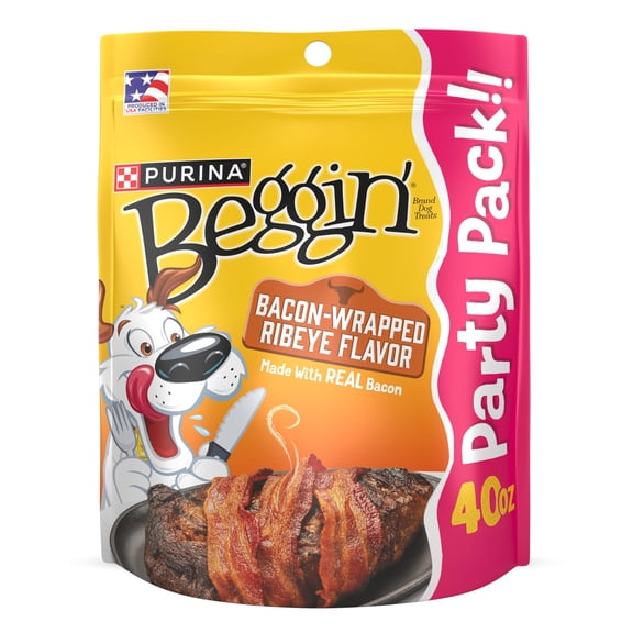 Purina Beggin Bacon-Wrapped Ribeye Flavor Treats for Dogs, 40 oz Pouch