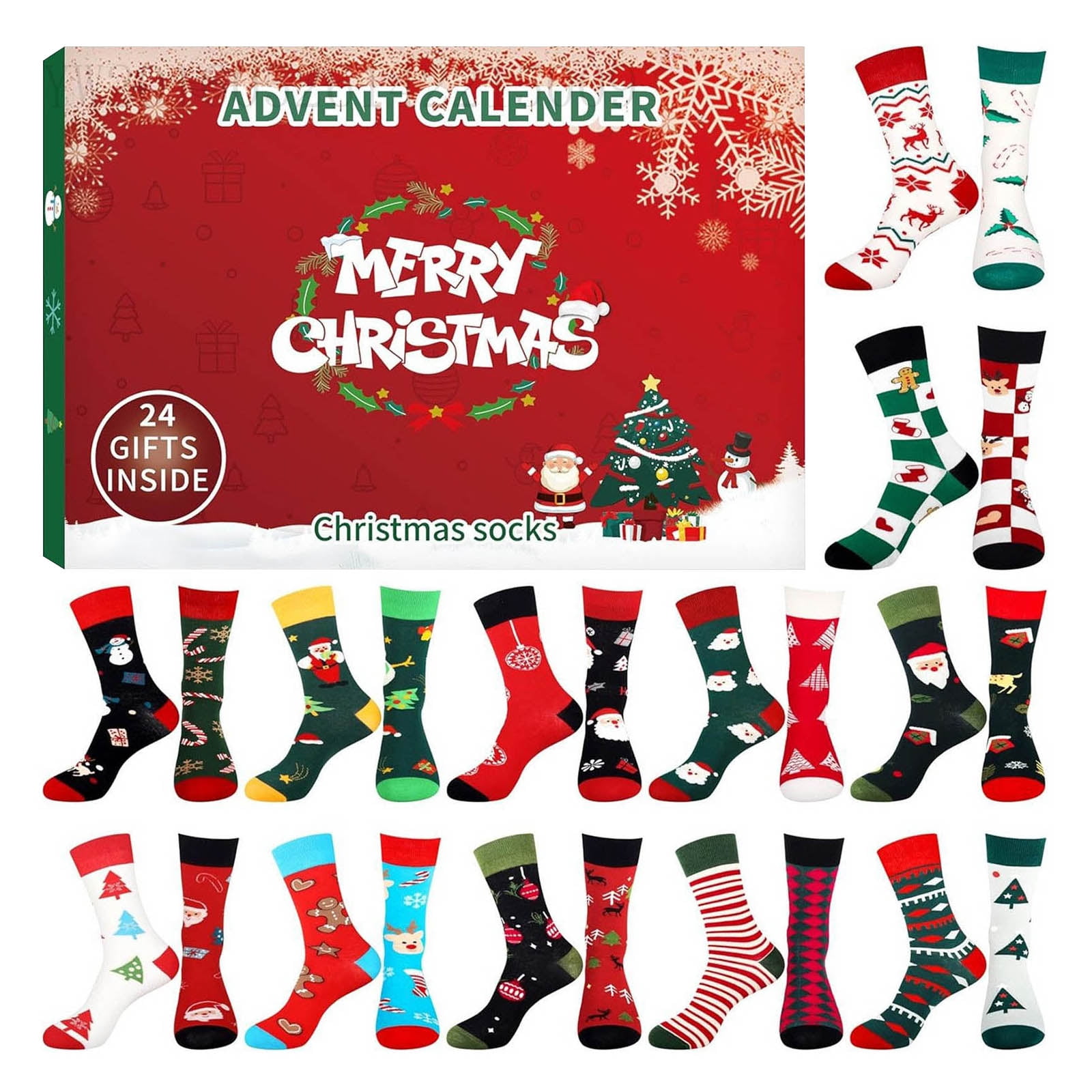 BEGHT 24 Days Christmas Socks Advent Calendar 24 Pairs Of Themed