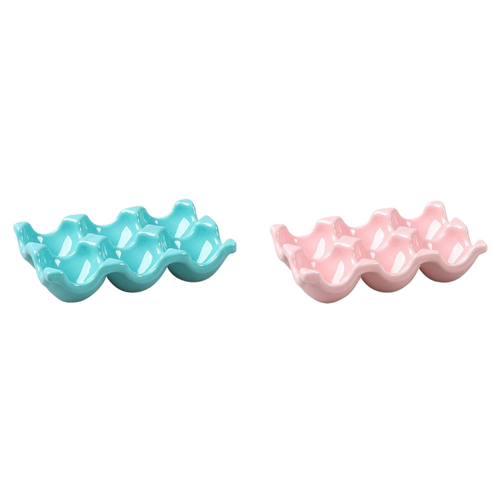BEGHT 2Pcs Ceramic Half Dozen Egg Tray Holder for Countertop, Refrigerator, Porcelain Egg Carton Holds6 Chicken Eggs, Hard Boiled Eggs for Refrigerator Countertop Display Kitchen.